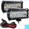 Led Light Bar,7 Inch Led Fog Light Off Road Lights 240W 24000lm with Led Wring Harness(10ft /2 Lead), Waterproof Led Spot&Flood Combo Beam Light Bar for SUV/ATV/Jeep/Boat 2Pack