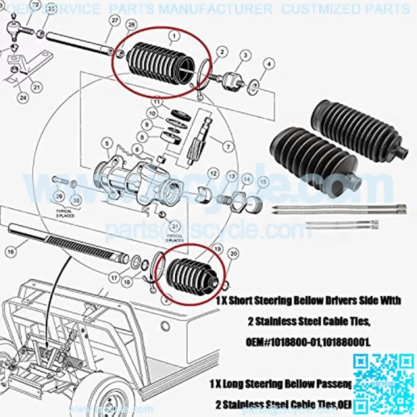 Steering Bellows with Stainless Steel Cable Tie Fits Club Car DS Gas and Electric Passenger Side,Driver Side 1013035 101880001 - Image 4