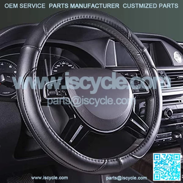 Leatherette Steering Wheel Cover, 15  , Black - Image 2