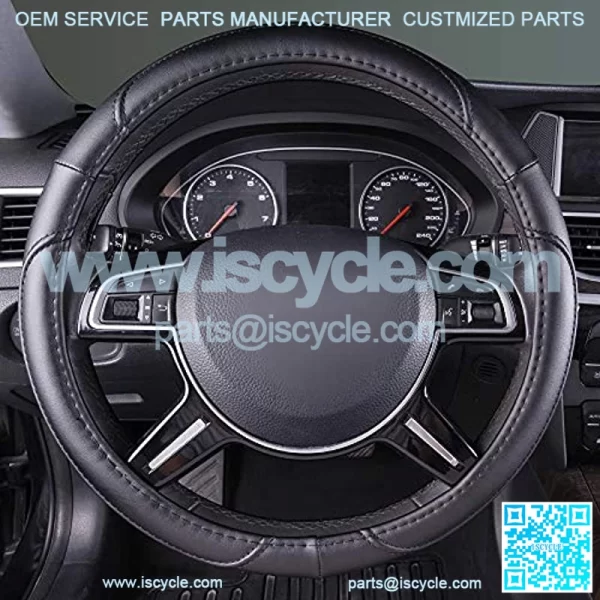 Leatherette Steering Wheel Cover, 15  , Black - Image 4