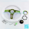 14" 350mm Wood Steering Wheel 6 Bolts 1.75" Dish Chrome Spoke W/Horn Universal (white) - Image 2