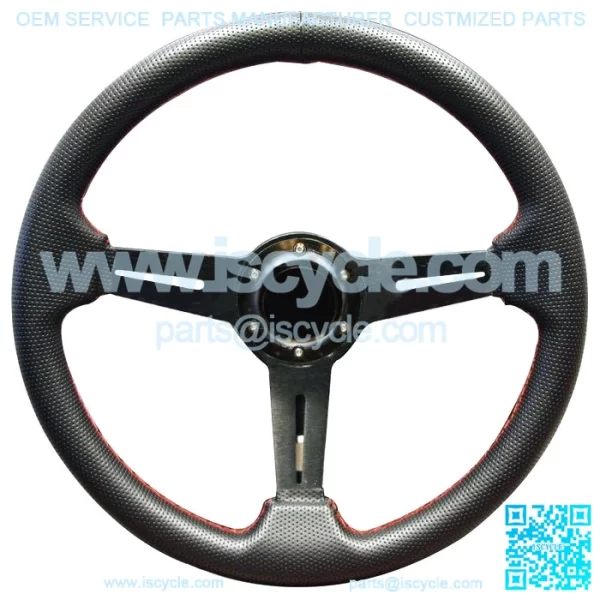 Golf Cart Steering Wheel 14 Inch Black Red Stitching