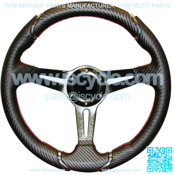 Golf Cart Steering Wheel 14 Inch CARBON FIBER Red Stitching
