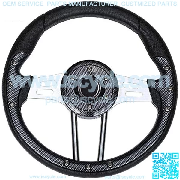 Golf Cart Racing Steering Wheel or Adapter (Sold Separately), Universal for Club Car DS Precedent EZGO RXV & TXT Yamaha Ergonomic Design - Sliver/Black - Image 2