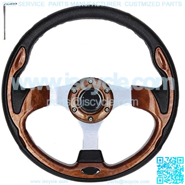 Golf Cart Steering Wheel, Universal Design Fit EZGO RXV & TXT, Club Car DS, Club Car Precedent Tempo, Yamaha, Most Golf Cart (Style1 Wood)