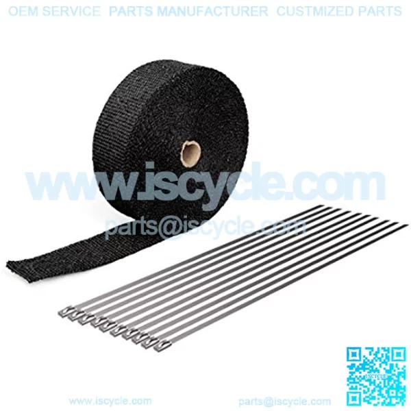2" x 50' Black Fiberglass Exhaust Header Pipe Wrap Motorcycle Fiberglass Heat Shield Tape Glove Included