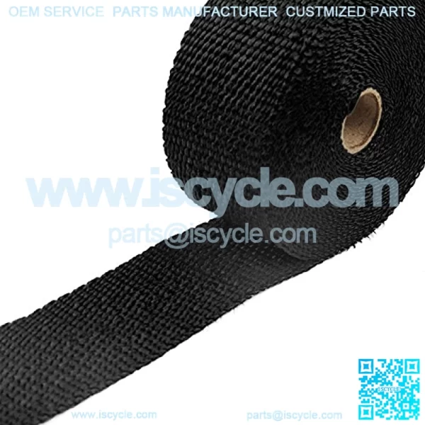 2" x 50' Black Fiberglass Exhaust Header Pipe Wrap Motorcycle Fiberglass Heat Shield Tape Glove Included - Image 2