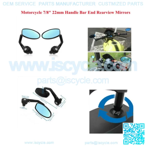 22mm Motorcycle ATV Bike Scooter Handle Bar End Rearview Mirrors Universal New