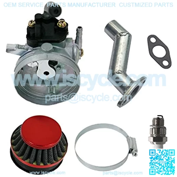 Carburetor Connecting Head&60mm Red Air Filter For 49cc 80cc Motorised Bicycle