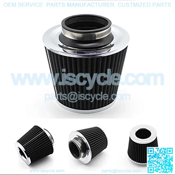 Universal Clamp-On Air Filter, WashFilter, High Flow Round Tapered Cone Closed-Top Cool Air Filter Cleaner, 3 Inch Air Filter (Black)