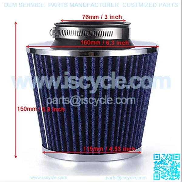 Universal Clamp-On Air Filter, WashFilter, High Flow Round Tapered Cone Closed-Top Cool Air Filter Cleaner, 3 Inch Air Filter (Black) - Image 2