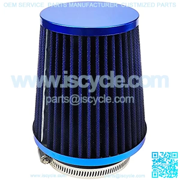 Universal Clamp-On Conical Mesh Air Intake Filter Rplacement for Auto Car Cold Air Intake Modification, with 6-Inch Height, 3-Inch Inlet Dia & 65-89mm Hose Clamp, Blue