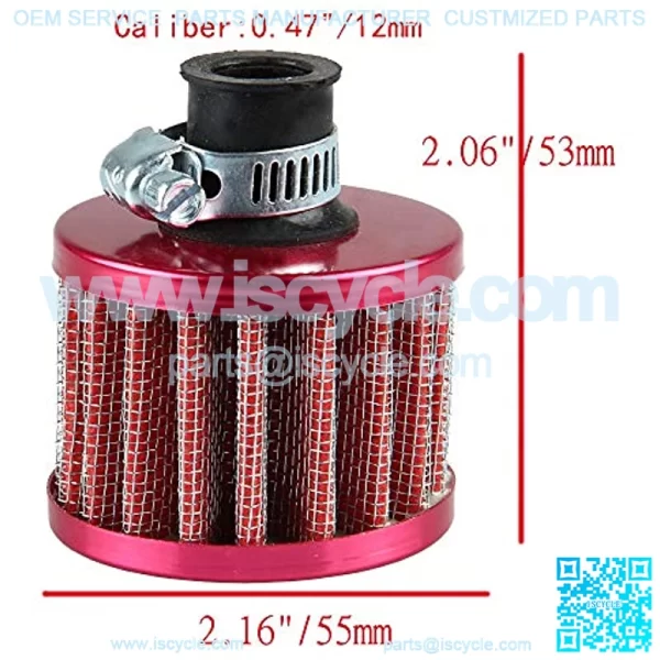 Universal 12mm Mini Red Cone Cold Air Intake Filter Turbo Vent Breather Car - Image 2