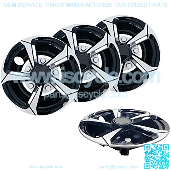 Golf Cart Wheel Covers Hub Caps Silver Automobile Finish & Black for EZGO Club Car Yamaha Universal 8" New(Set of 4)