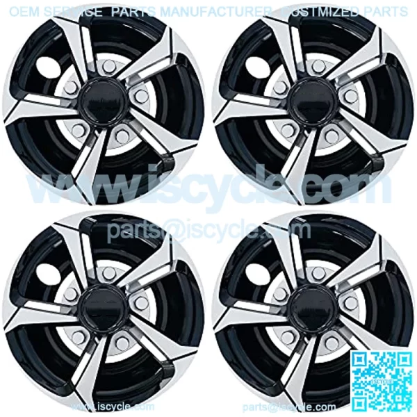 Golf Cart Wheel Covers Hub Caps Silver Automobile Finish & Black for EZGO Club Car Yamaha Universal 8" New(Set of 4) - Image 2