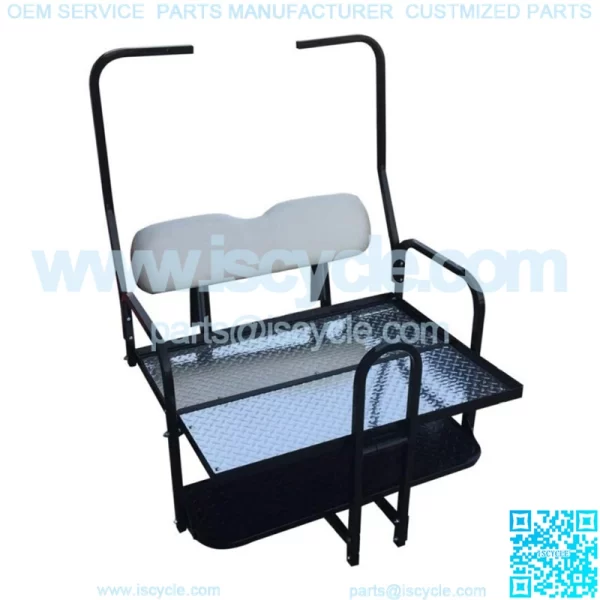 Club Car DS Golf Cart Flip Folding Rear Back Seat Kit Diamond Plate - Off White - Image 2