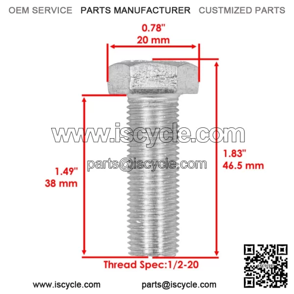 Hex Bolt Screw with Washer For 1/2-20 x 1 1/2 Grade 8 Fine Thtaad Zinc Plated - Image 2
