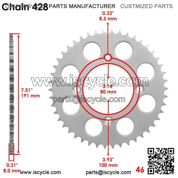Drive Chain & Sprocket for Honda CRF125F 2014-2021 23801-HF7-000 23801-K28-910 - Image 3
