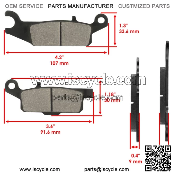 Front and Rear Brake Pads for Yamaha Grizzly 700 YFM700F 2007-2020 (For: Yamaha) - Image 3
