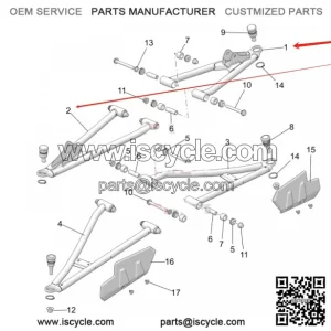 1025575-458 - MATTE BLACK FRONT LEFT UPPER A-ARM for Polaris Crew XD Size Pro Gas Models