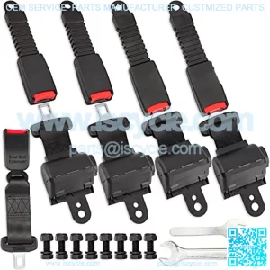 Golf Cart Seat Belts Kit, 4pcs Universal Retractable Front and Rear Golf Cart Seat Belt Kit with 1pcs Seat Belt Extender for EZGO, Yamaha, Club Car