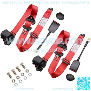 2 Set Universal 3pt Adjustable Retractable Lap Suitable for Modification Belts Kit for Go Kart,Club Golf Cart,Van,UTV,VR, Buggies, Minivan,Pickup and Truck - Red