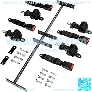 Krator Retractable Universal Golf Cart Seat Bracket and Belts Kit Compatible with Most EZGO, Club Car DS, Yamaha, and Other Golf Cart - 4X Belts