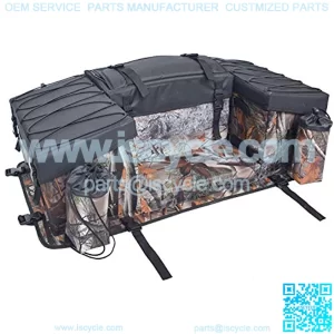 ATV Cargo Bag Rear Rack Gear Bag 600D Waterproof Oxford with Topside Bungee Tie-Down Storage Padded-Bottom Multi-compartment Rear Seat Bag With Integrated Cover (Maple Leaf Camouflage)
