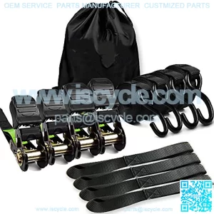 Ratchet Straps Tie Down 2500Lbs Break Strength, 15 Foot - Heavy Duty Straps to Safely Move your Motorcycle and Cargo on Car, Truck, Trailer - Includes 4 pack Soft Loop Straps - Black (4 pack)