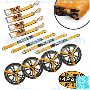 Adjustable Vehicle Tire Tie Down Straps Kit?C 4pk Heavy Duty Tire Straps with Snap Hooks 10,000 lbs. WorLoad 3333 lbs. Lasso 4 x Tow Strap Kit for Car, Truck, ATV Towing Accessories
