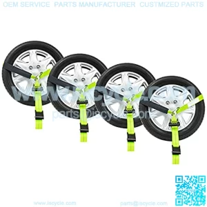 Auto Tie Down Straps Set w/Flat Hook (High Visibility Green Webbing)