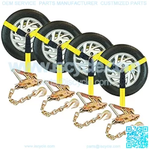 Car Tie Downs with Chain Anchors - Lasso Style - 2 Inch x 96 Inch, 4 Pack - Classic Yellow - 3,300 Pound Safe WorLoad