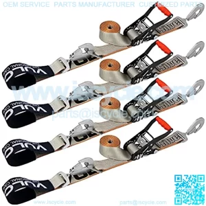 Flexible Axle Tie Down Combo Strap with Snap Hook Ratchet - 2 Inch x 114 Inch, 4 Pack - Silver Series - 3,300 Pound Safe WorLoad