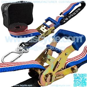 Motorcycle Ratchet Strap Tie Down Kit 1.5" x 8" Heavy Duty Tiedown with Soft Loop & Safety Swivel Carabiner - Secure Motorbikes, Dirtbikes, ATV, UTV - 2700lbs Break Strength, 2 Pack USA Color