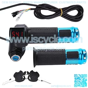 Throttle Grip Handlebar, Universal Throttle Control Grips Cover with LED Display 3 Gears Speed Switch and Power Key Locker Accelerator for Electric Bike Scooter Tricycle (Blue)
