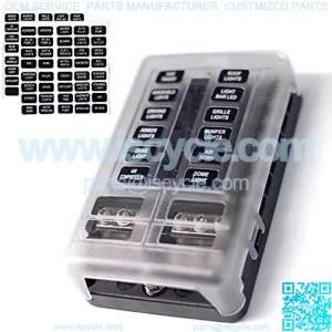 12-Way Fuse Block W/Negative Bus - JOYHO ATC/ATO Fuse Box with Ground, LED Light Indication & Protection Cover, Bolt Connect Terminals,70 pcs Stick Label, For Vehicle Car Boat Marine Auto