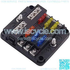 12 Volt Fuse Block, Waterproof Boat Fuse Panel with LED Warning Indicator Damp-Proof Cover - 6 Circuits with Negative Bus Fuse Box for Car Marine RV Truck DC 12-24V, Fuses Included