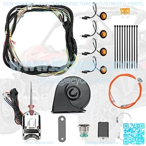 UTV Turn Signal Kit, Universal Turn Signal With Column Turn Switch & 105D Horn With Button Amber LED Blinker Kit Wide Compatible With Polaris, Pioneer, Can-Am, Kawasaki, Arctic Cat