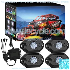 RGB LED Rock Lights Kit, 4 pods Underglow Multicolor Neon Light Pod with Bluetooth App Control Flashing Music Mode Wheel Well Light for Truck ATV UTV RZR SUV