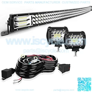 Led Light Bar Curved 50 Inch 684W Triple Row Flood Spot Combo Beam Led Bar W/2Pcs 4 Inch 60W Off Road Driving Fog Lights with Wiring Harness-3 Leads for Trucks Jeep Ford Polaris ATV Boats