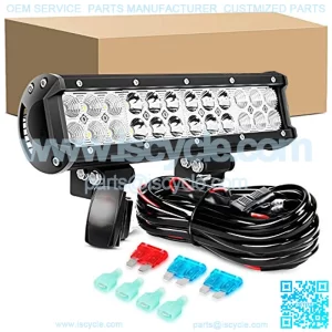 ZH084 LED Light Bar 1PC 12Inch 72W Spot Flood Combo LED Off Road Lights 12V 5Pin Rocker Switch LED Light Bar Wiring Harness Kit- 2 Leads, 2 Years Warranty
