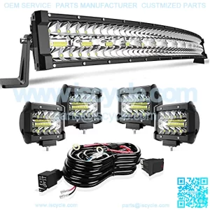 DOT 32/30 Inch Curved Tri Row Led Light Bar Offroad Spot Flood Combo Beam w/4" Pods Cube Driving Fog Lights On Bumper Grill Windshield Roof for Truck Polaris Ranger RZR Truck Boat ATV UTV