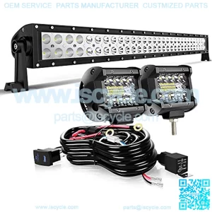 AUSI 32" LED Light Bar 180W Spot Flood Combo Offroad Driving Light+2Pcs 4Inch 60W LED Cube Pods Fog Lights+Rocker Switch Wiring Harness for Polaris ATV UTV Trucks Boat
