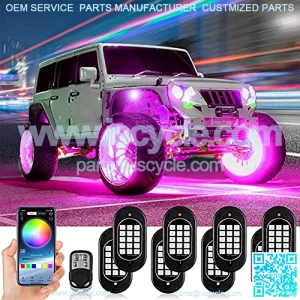 RGB LED Rock Lights Multicolor Underglow Neon Lights Waterproof 120 LEDs Car Light Kit with RF/APP Control Music Mode Timing Function for Truck Jeep Off Road Car UTV ATV SUV 8 Pods