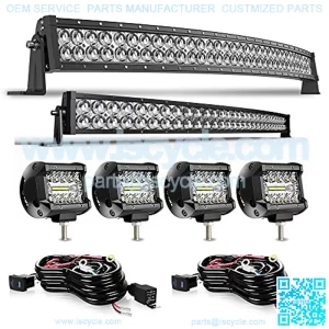 DOT 5D Curved LED Light Bar 52 Inch 300W&32 Inch 180W Light Bar Flood Spot Combo Beam+4X 4 Inch Led Pods Working Light with Wiring Harness Kits for Jeep JK Wrangler ATV UTV Truck-2 Years Warranty