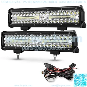 12 Inch LED Light Pods with Wiring Harness Kit, 2Pcs Spot Flood Beam 68000LM Triple Row Light Bar Waterproof Work Lights for ATV UTV Truck Tractor Boat Golf Cart OffRoad Fog Driving