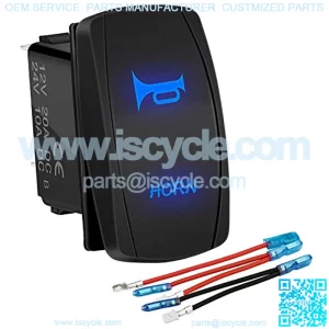 UTV RZR Horn Button Rocker Switch Blue LED 12 Volt John Deere Polaris Ranger Auto Train ATV Boat Marine Toggle Switch Momentary Waterproof 12V