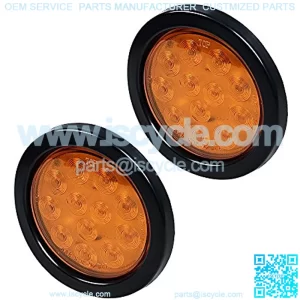 2pcs Amber 4 inch Round 12-LED Turn Signal Indicator Rear Tail Light with Wiring Plug Kit For Truck RV Trailer
