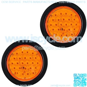 2x 24-LED Amber 4" Round Truck Tail Turn Signal Lights Truck Trailer RV w/ Wiring Plug