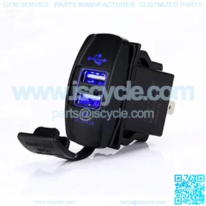 Switchtec 4.2 AMPS-Fast Dual USB Charger Rocker Switch Style Blue LED Back-lit for Boats, Side by Side, Off Road Vehicles, Recreational Vehicle